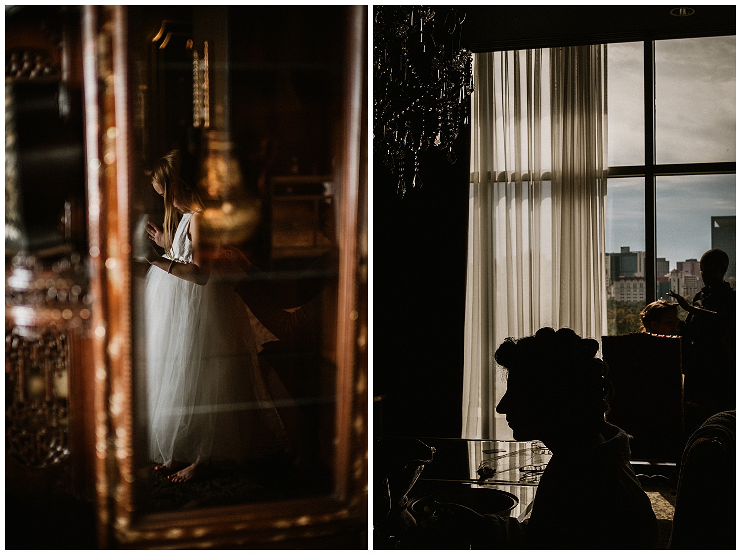 Silhouette of brides hair at Hotel Zaza Bride views her dress at Hotel Zaza 23-mcgovern centennial gardens - Andrea+Alex-L1002321-Philip Thomas Photography