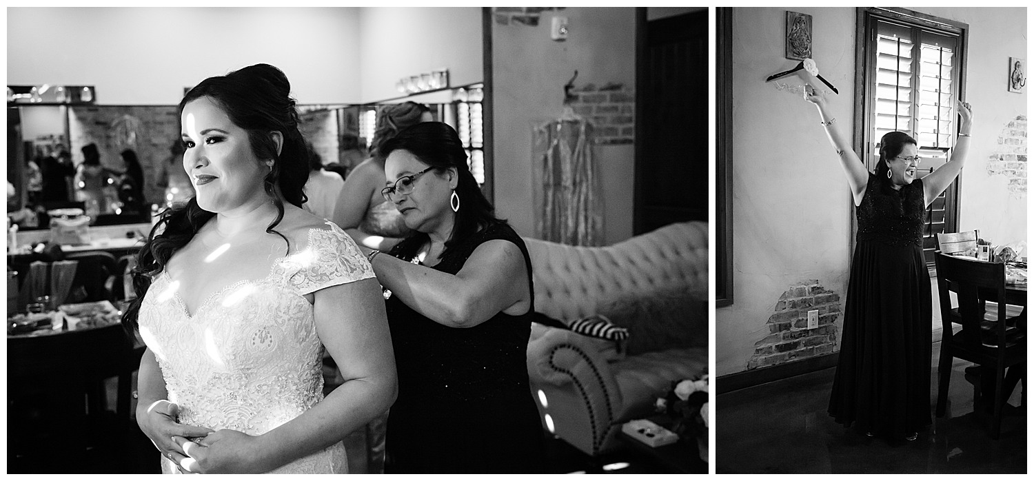 Mother of the bride fixes the back of her daughters dress 05-The Chandelier of Gruene Weding Photos -2019-01-09_0003-Philip Thomas Photography