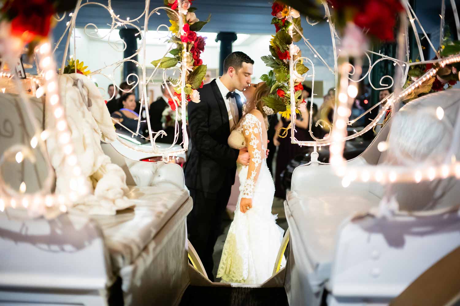 Menger Hotel Wedding Just wed couple kiss on their departure Reception Ballroom San Antonio Reception Grand BallroomSan Antonio -Leica photographer-Philip Thomas Photography