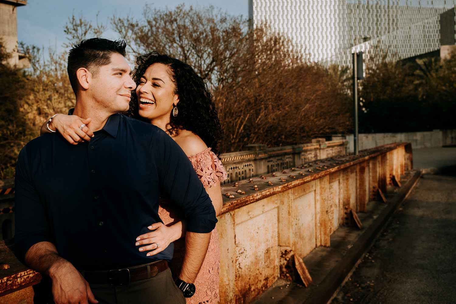 01-Downtown San Antonio Engagement Pictures at nightime Commerce and Houston Street Majestic