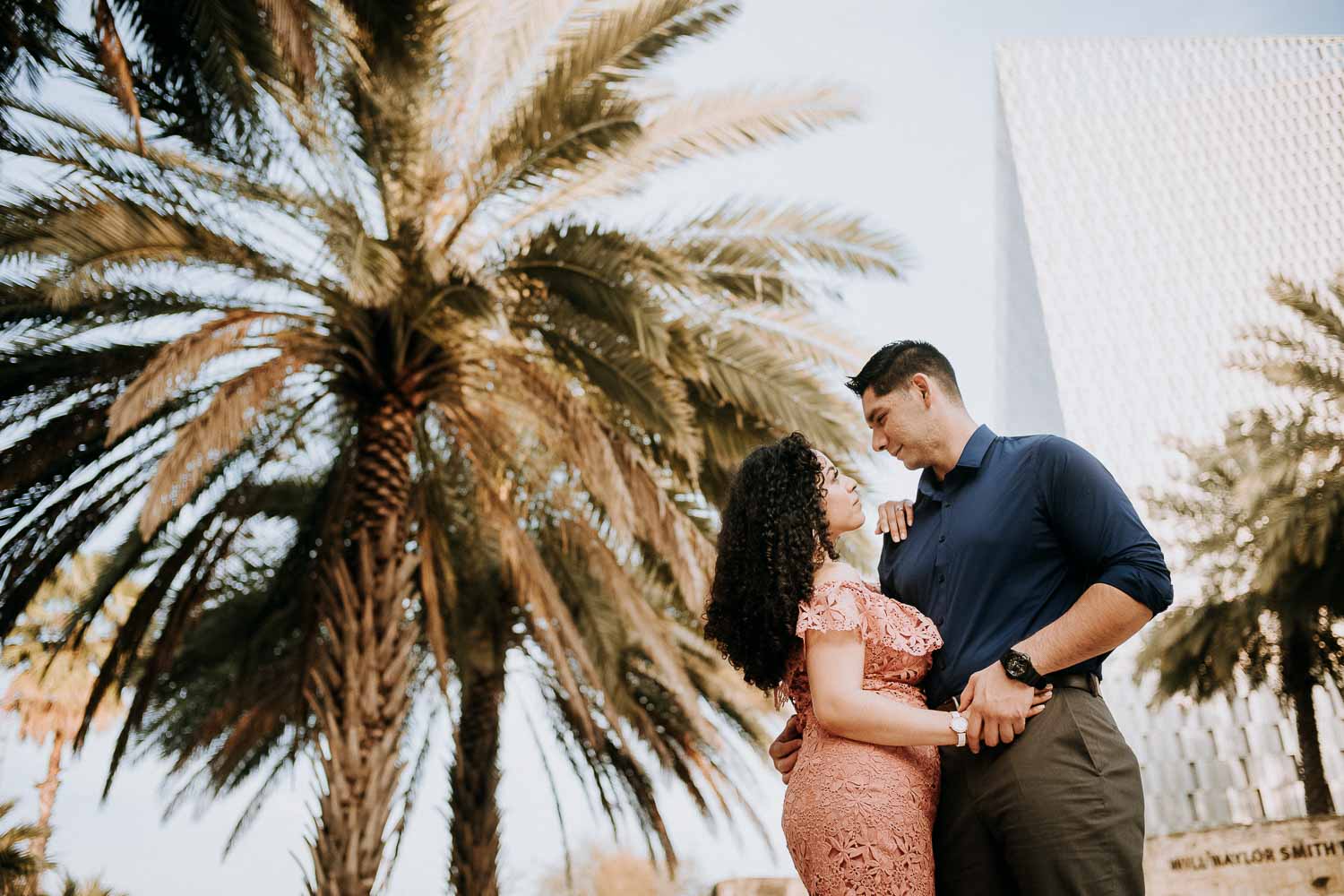 Downtown San Antonio Engagement Pictures near Tobin Center at nightime Commerce and Houston Street Majestic