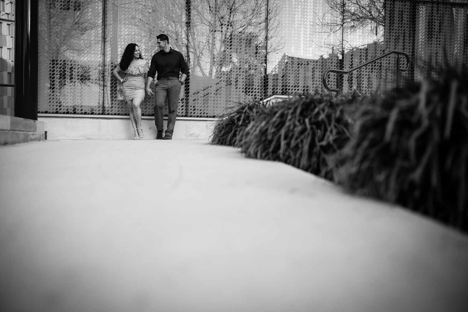 Downtown San Antonio Engagement Pictures near Tobin Center at nightime Commerce and Houston Street Majestic