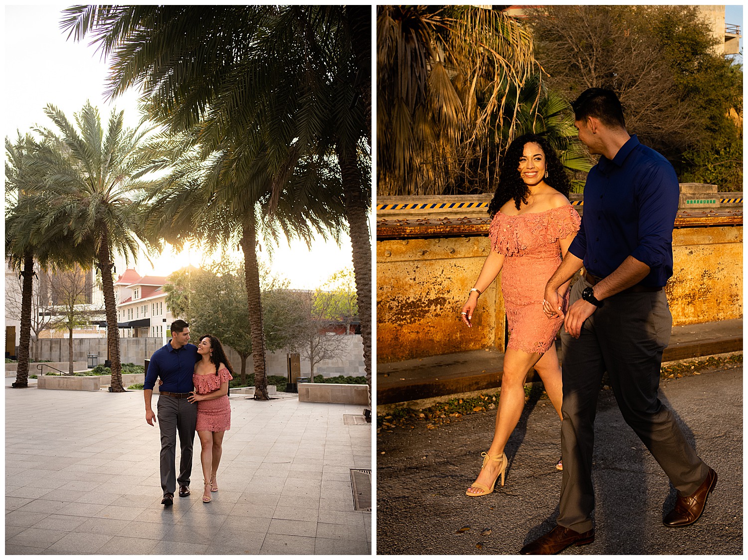 Downtown San Antonio Engagement Pictures near Tobin Center at nightime Commerce and Houston Street Majestic