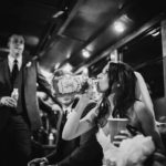 San Antonio bride drinking gin on bus after tying the knot on a winter's day