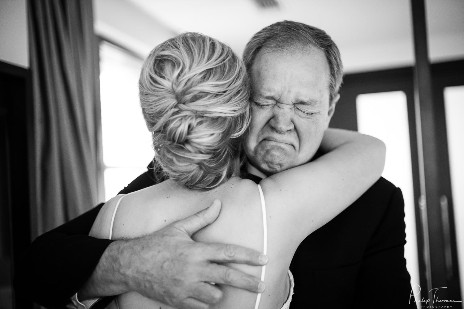 Father of the brides gets emotional The JW Marriott Downtown Houston bride and groom get ready -Philip Thomas Photography