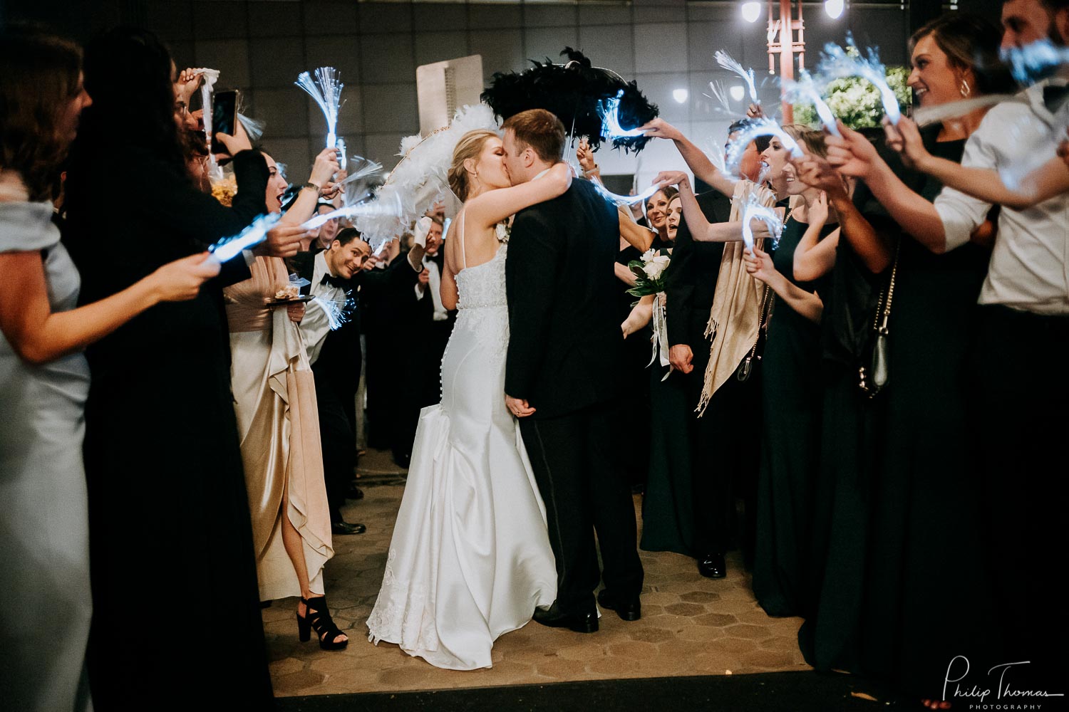 Newlyweds Couple depart the Crystal Ballroom at the Rice Downtown Houston-Philip Thomas Photography