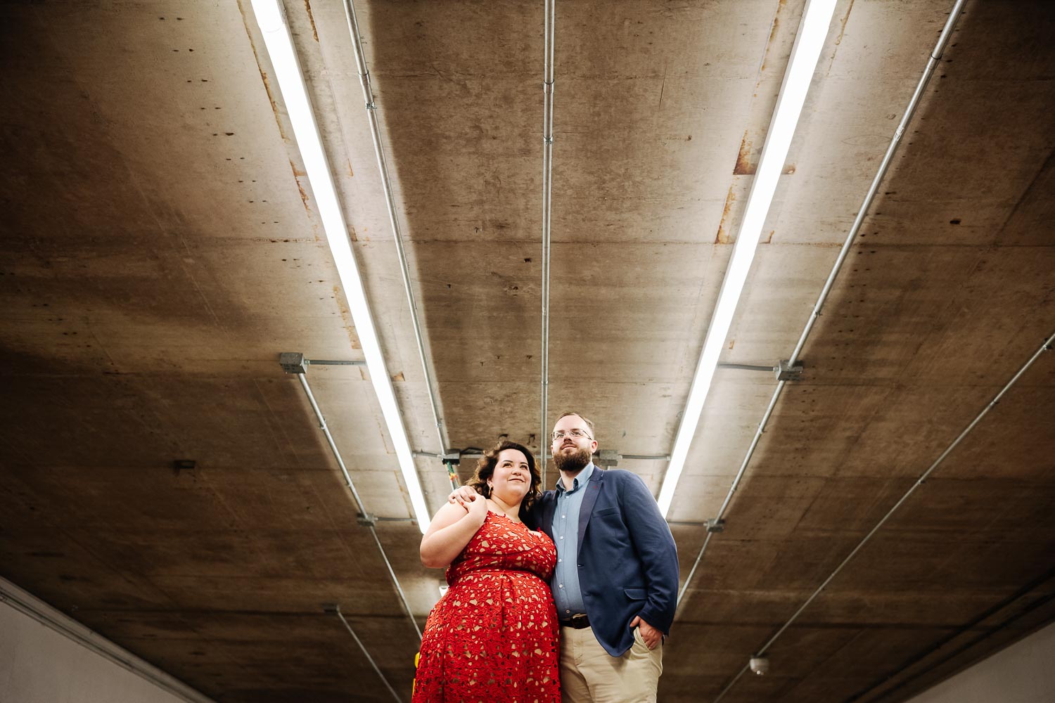 Inside Alley Theatre Center Garage Luci and Bryans engagement session downtown Theater District Houston Texas-Philip Thomas Photography