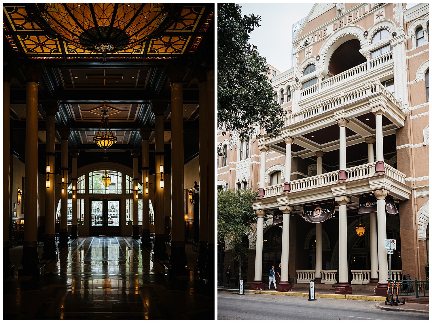 Beautiful and historic Driskill Hotel in Austin on the day of a wedding