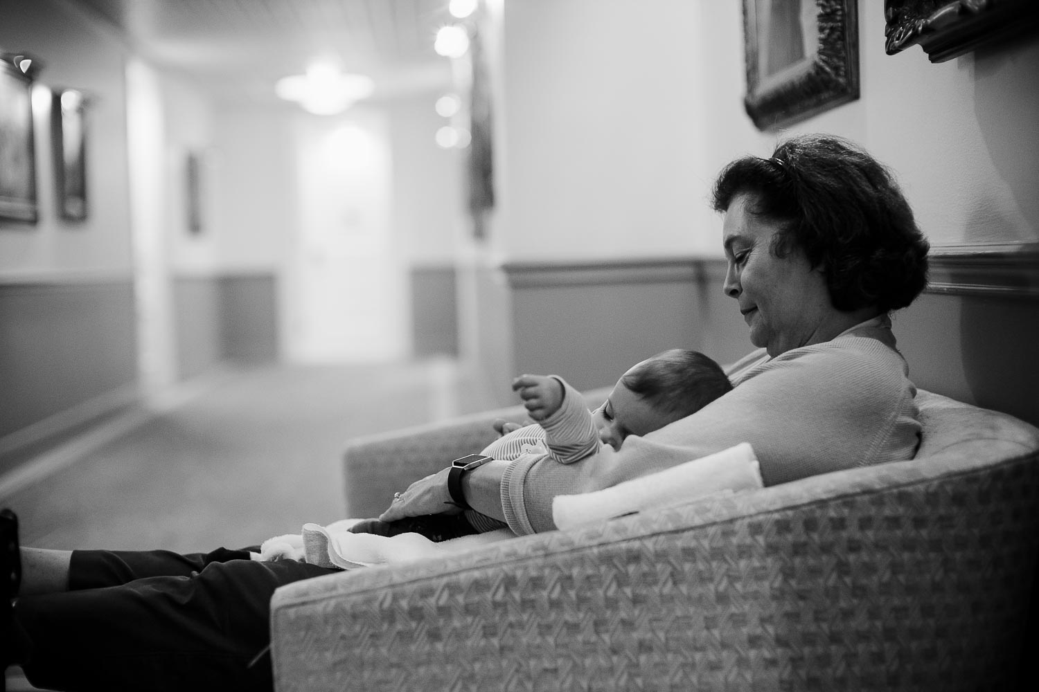 Mother and daughter in a quiet moment away from the crowds at Driskill Hotel in Austin Texas