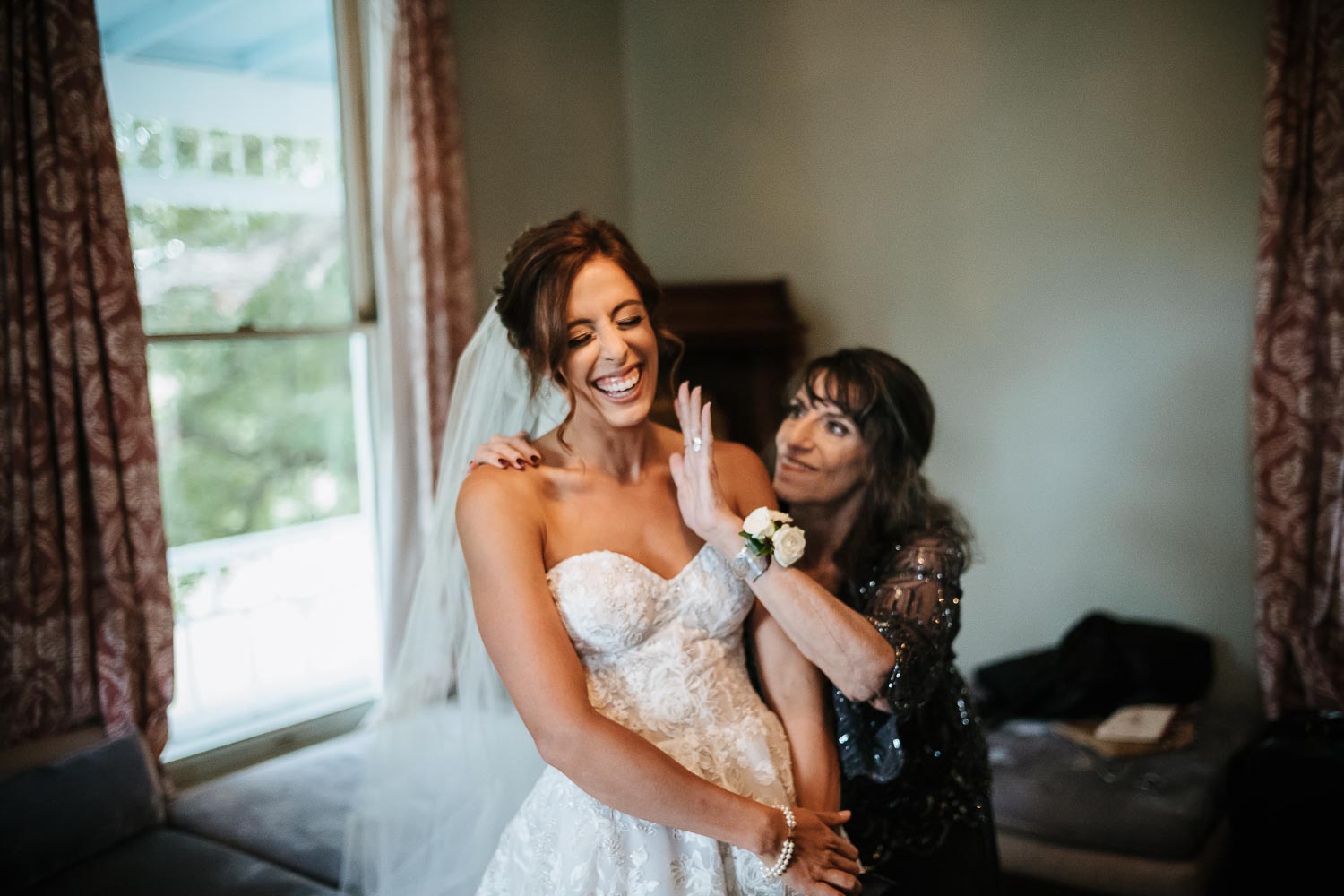 Mother and daughter share at Barr Mansion, Texas