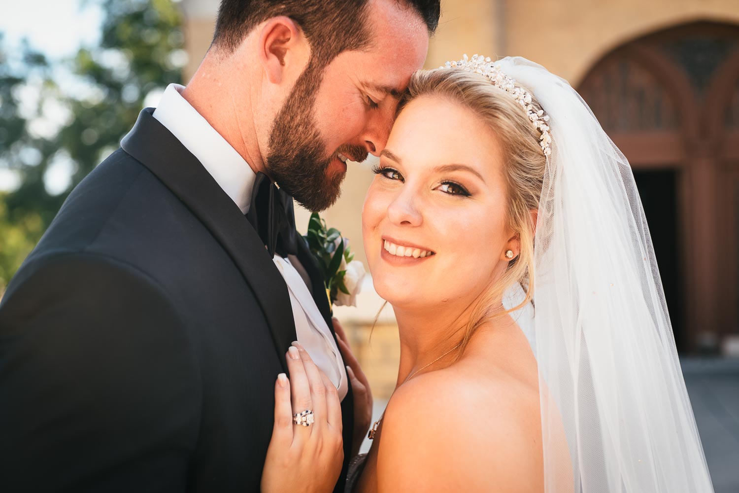 Couple posed shot at acred-Heart-Chapel-Pvt-Rd-San-Antonio-Wedding-Leica-wedding-documentary-photographer-Philip-Thomas-Photography with beautiful light