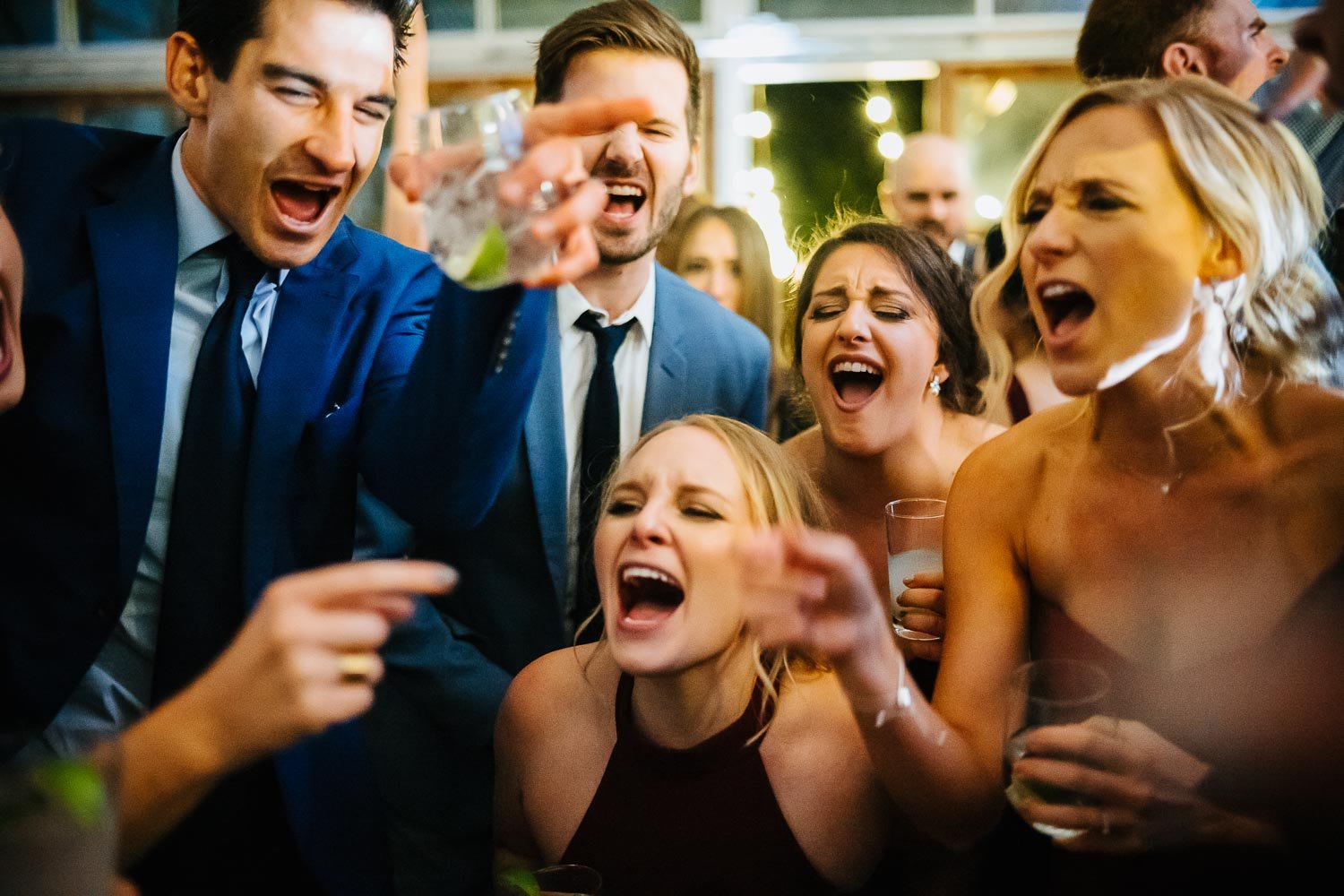 Wedding guests reactions to couple at Barr Mansion wedding reception