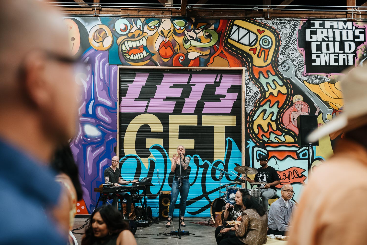 A Dallas band play at The Infinite Monkey Theorem during a wedding rehearsal dinner