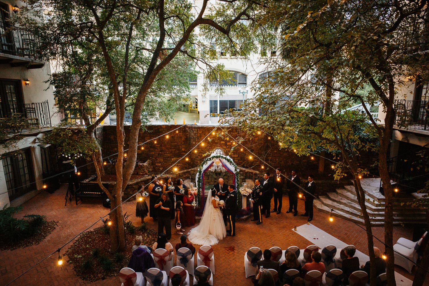 A courtyard wedding at Omni La Mansion Riverwalk hotel in San Antonio Texas