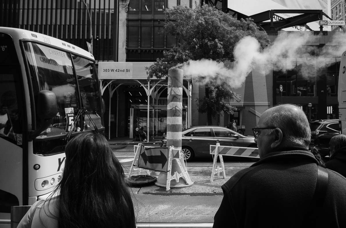 Smoke billows from a construction area off Times Square - L1000315