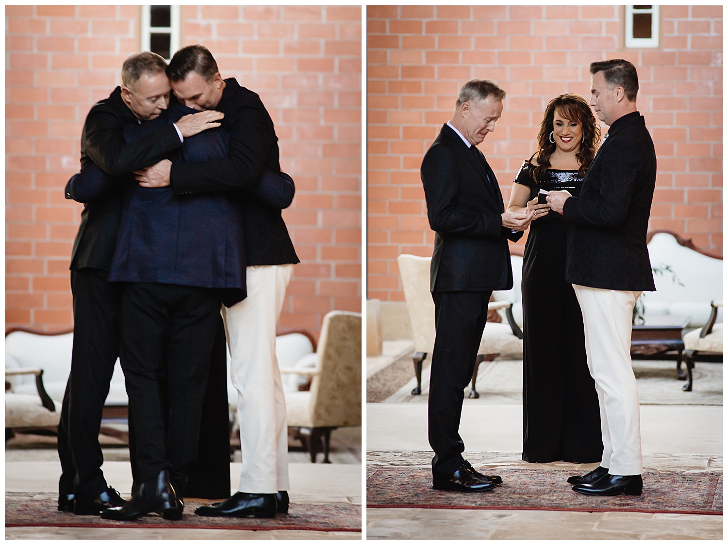 LGBTQ and gay wedding Left shows ring bear hugging the groom and groom right side show grooms reaction to beautiful rings 2019-12-20_0004