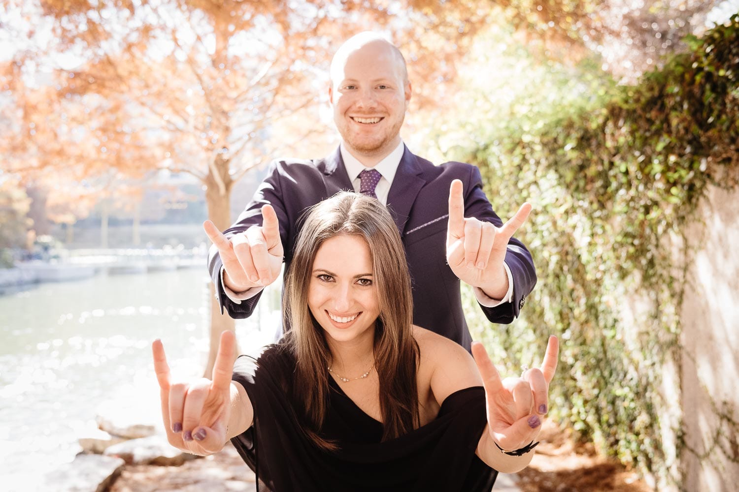 Texas Longhorns couple pose during engagement shoot The University of Texas at Austin