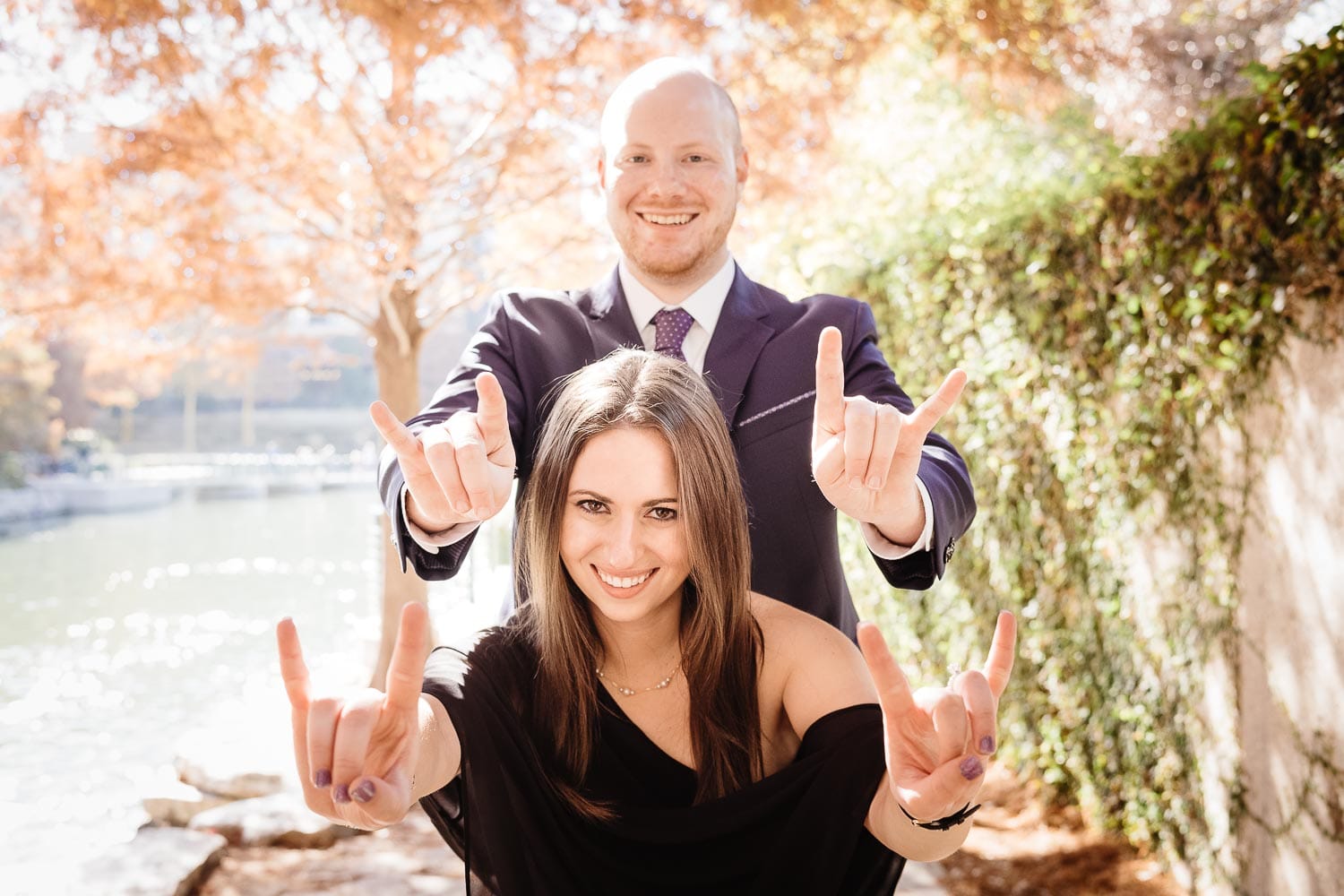 Texas Longhorns couple pose during engagement shoot The University of Texas at Austin