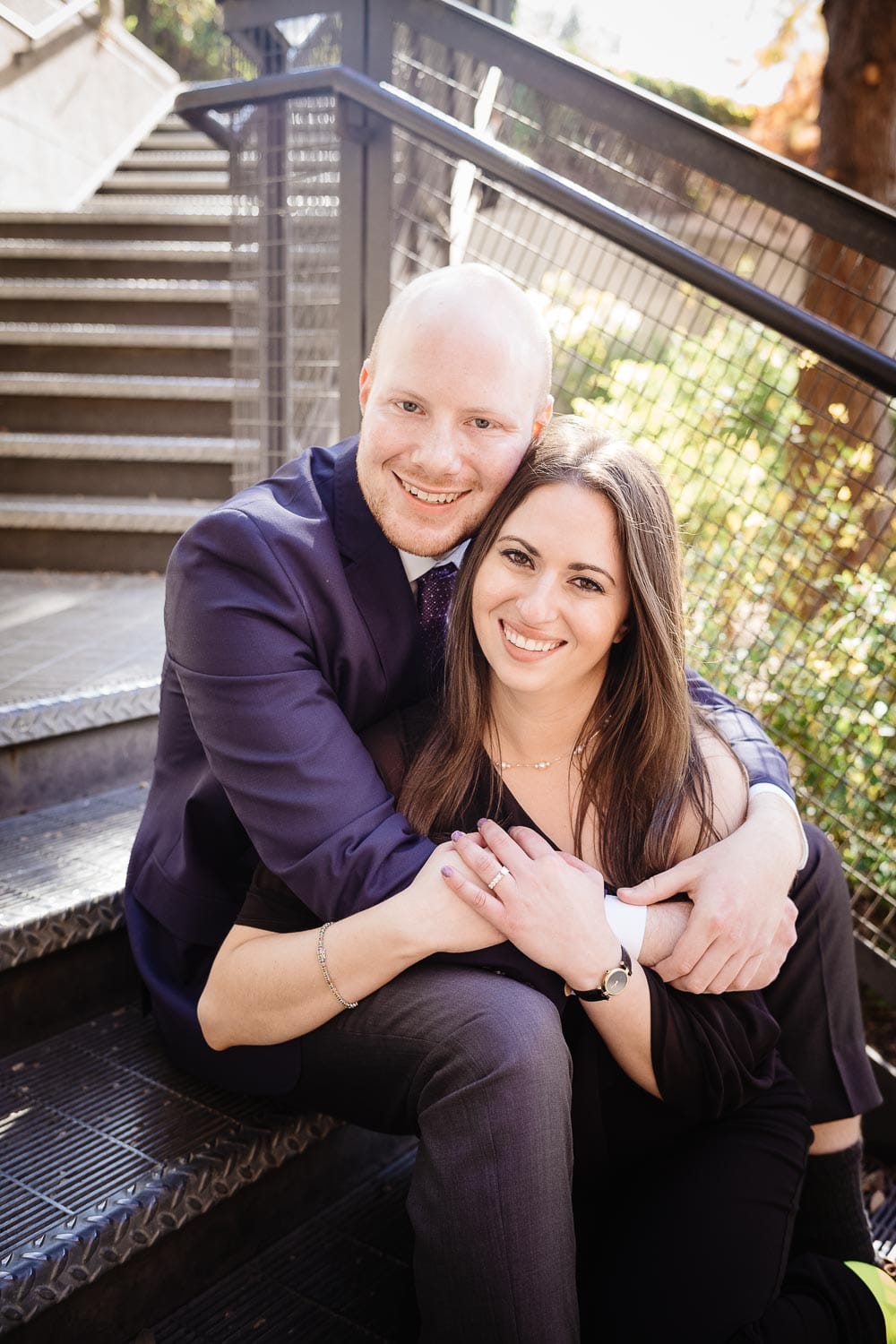 Lovely couple in beautiful morning light pose during engagement San Antonio