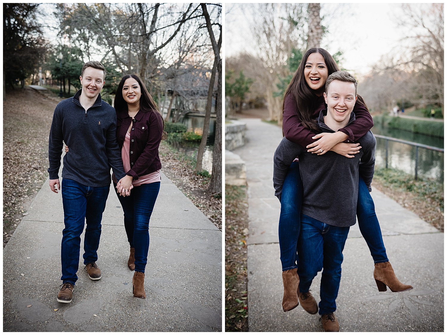 Fun engagement shoot along San Antonio river