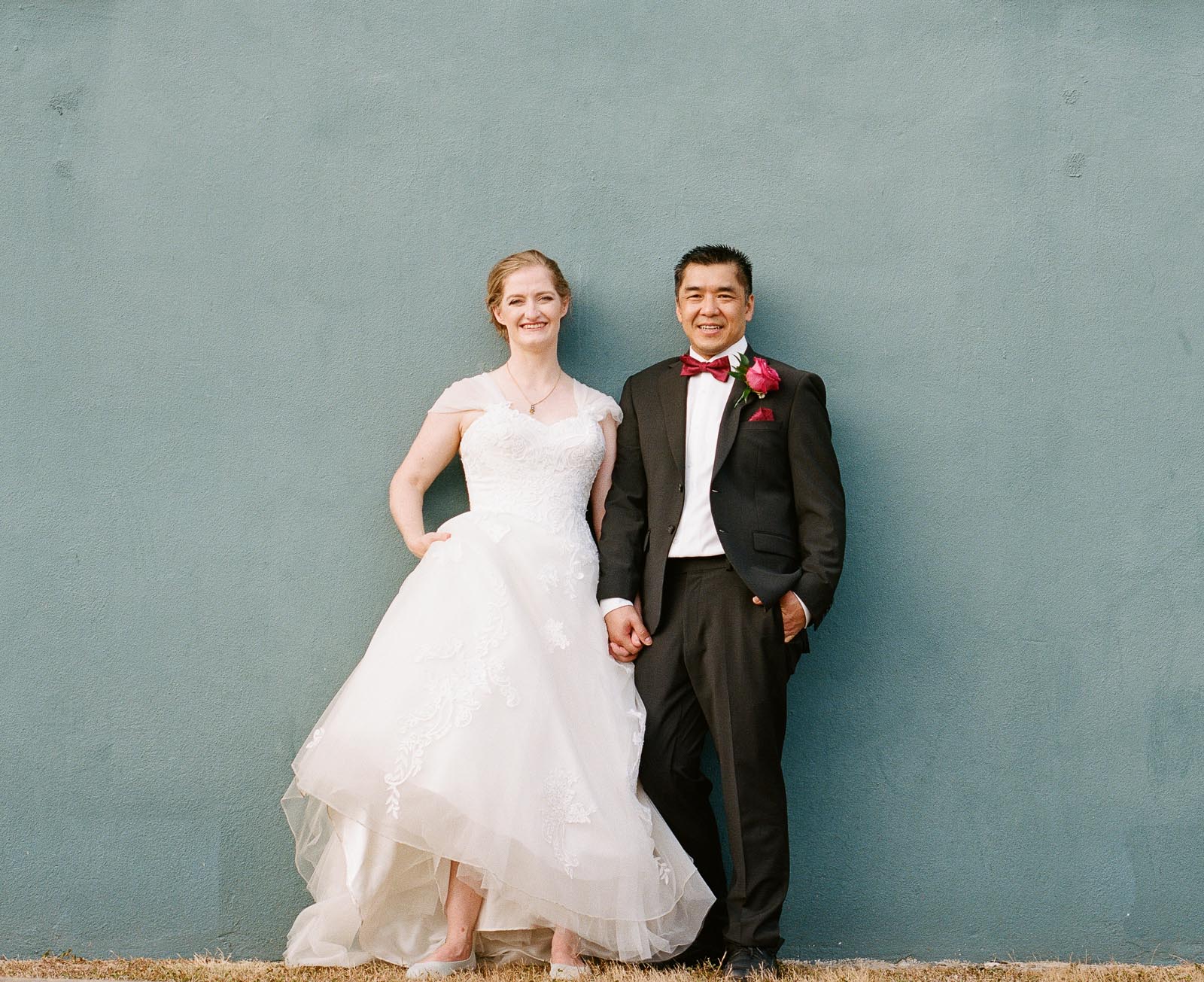 A wedded couple at Milltown Historic District in New Braunfels Texas