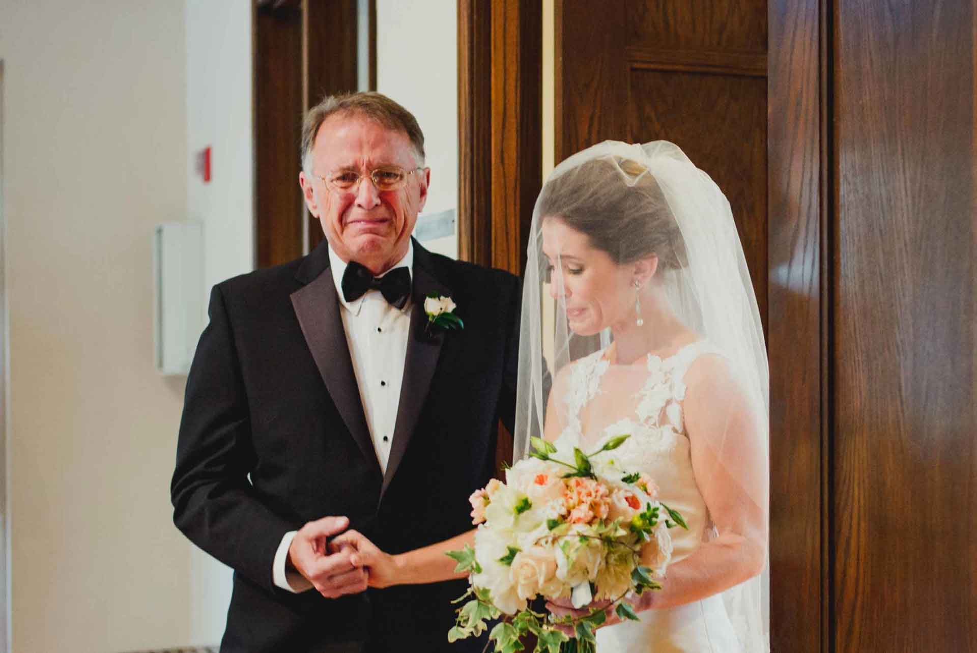 San Antonio Wedding Photographer-Leica Rangefinder photographer- Father-tears-up-seeing-his-daughter-in-her-wedding-dress in Alamo Heights, San Antonio Texas-Photographed-by-Philip-Thomas