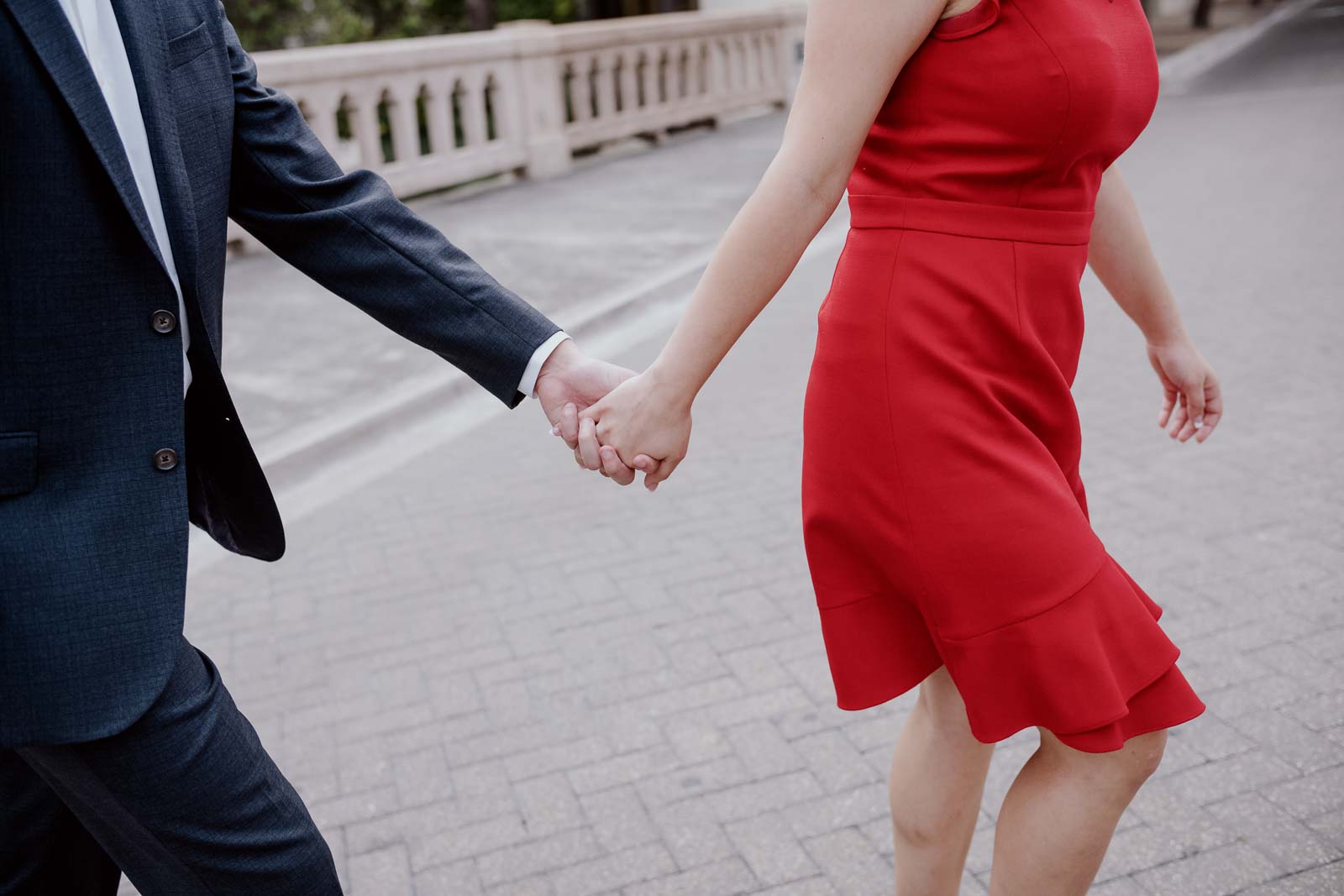 Couple holding hands on Navarro street san antonio Leica Wedding Photographer-- 1San Antonio engagement shoot downtown - Philip Thomas