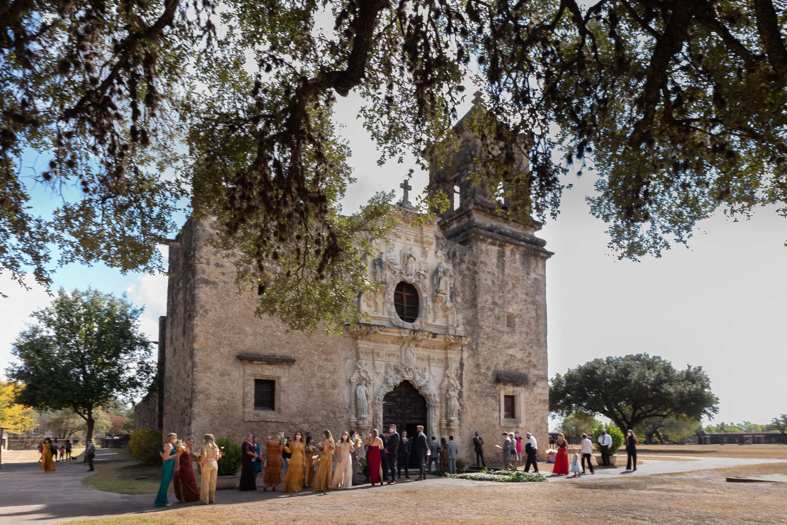 San Jose Missions show guests gathering before a wedding ceremony commences