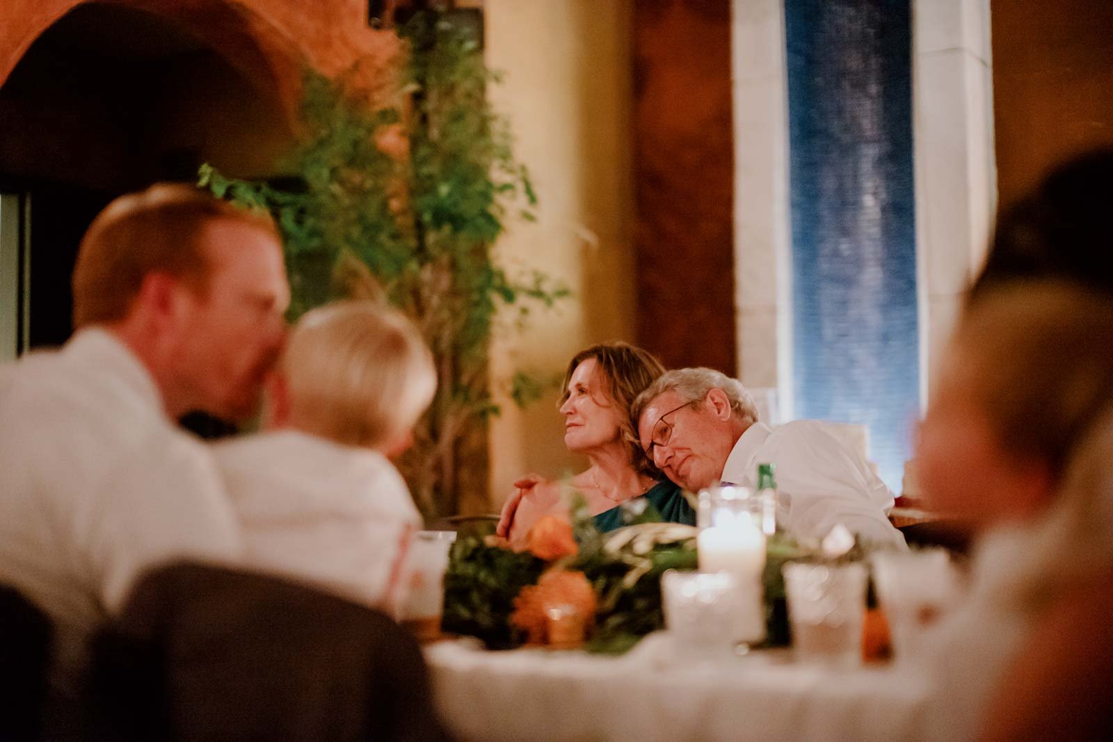Parents of the bride get emotional during speeches at Hotel Valencia, Texas
