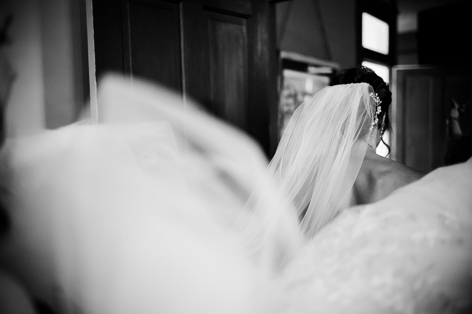 The bride walks through the door at Barr Mansion in Austin, Texas.