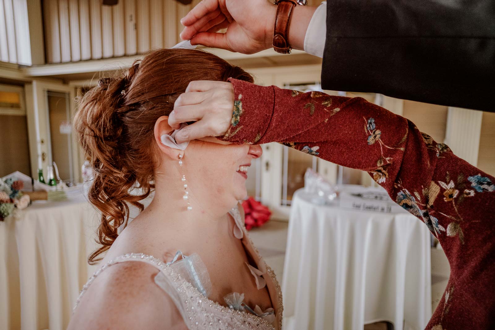 Petals are placed by Family on the Bride and I comical moment