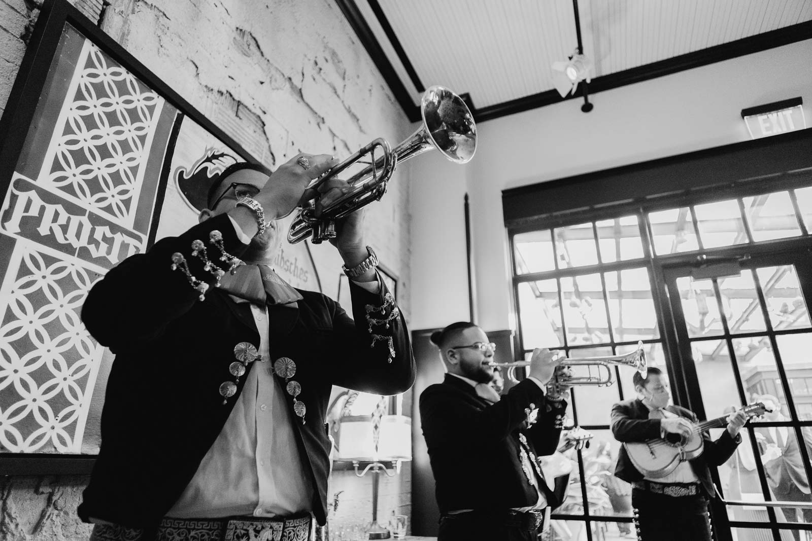 Mariachis celebrate the new wedding couple at Hotel Emma during the cocktail party