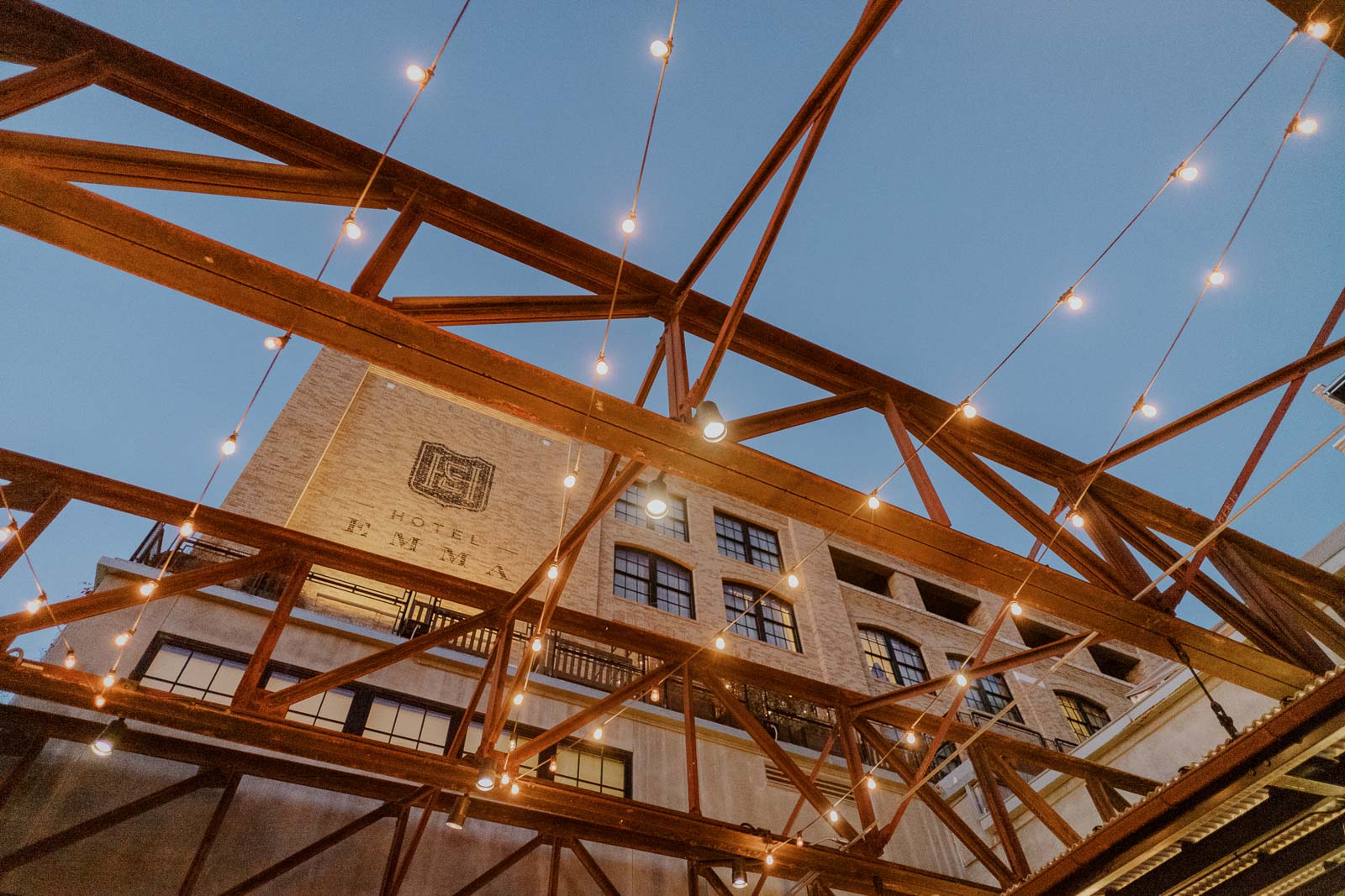 From Hotel Emma to Courtyard looking up towards the beautiful lights