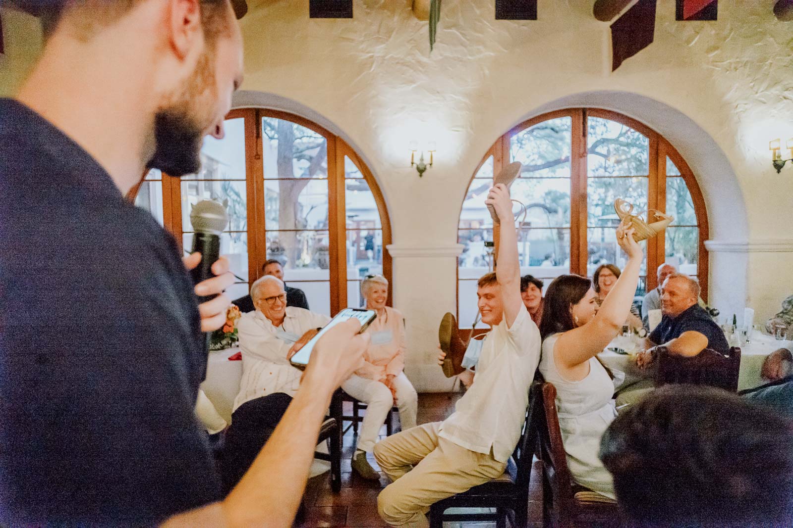 The brother asked a question during the shoe game at the rehearsal dinner La fonda has a boring room raise their shoes