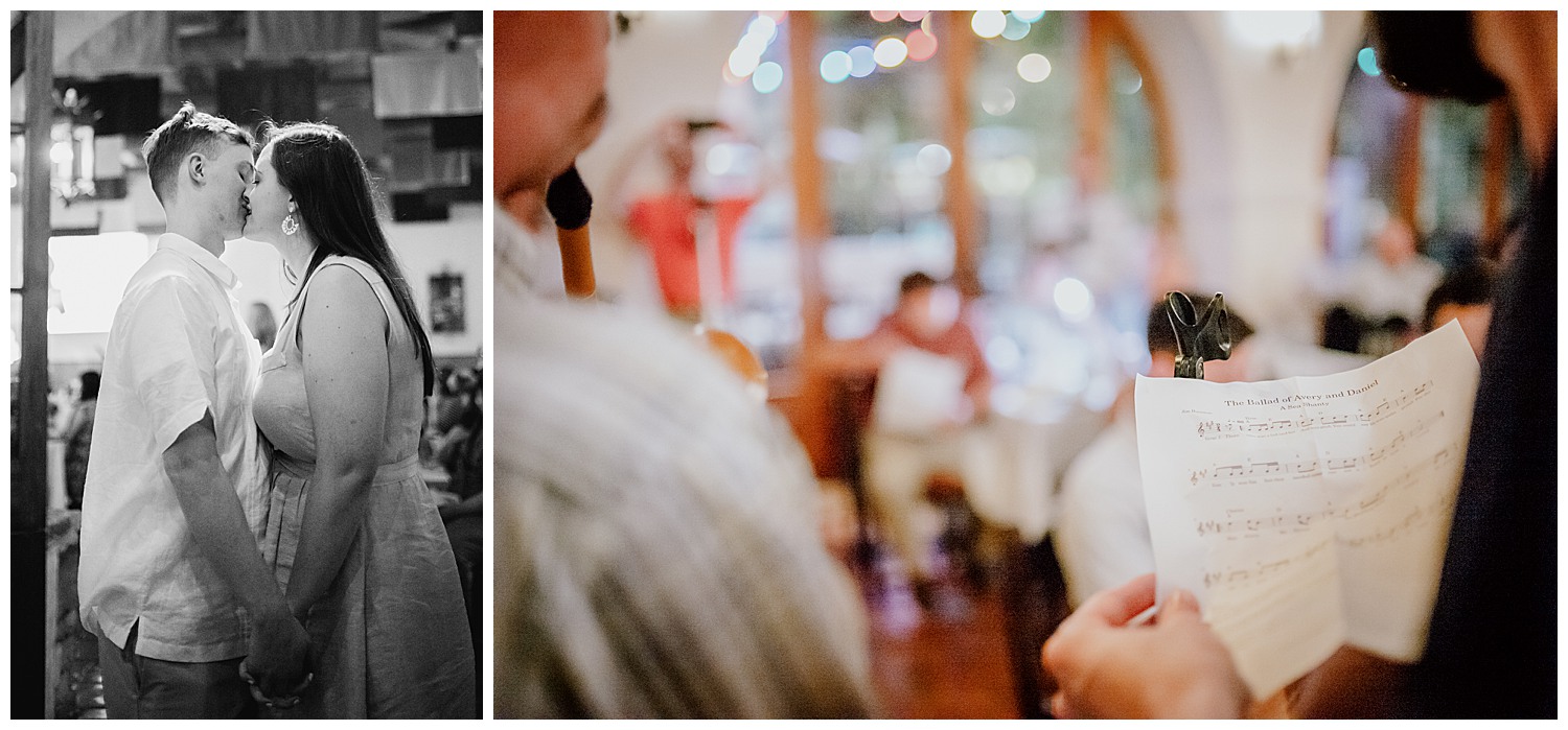 During the evening before the wedding at the B has a dinner at la Fonda writing room kiss on the right side bag pipes are played for my script