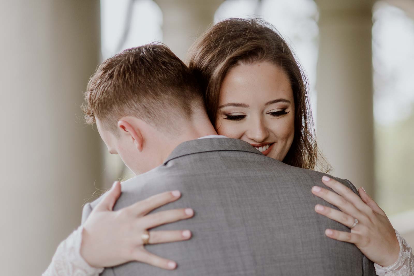 Bride hugging her husband to be moments before the ceremony