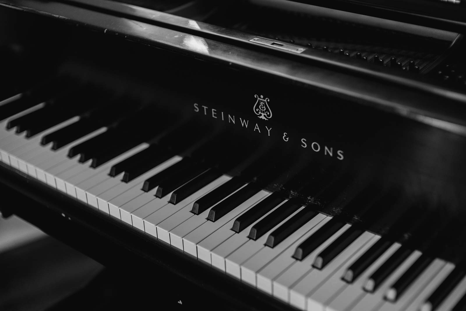 A gorgeous photo in black-and-white on the Steinway piano keyboard