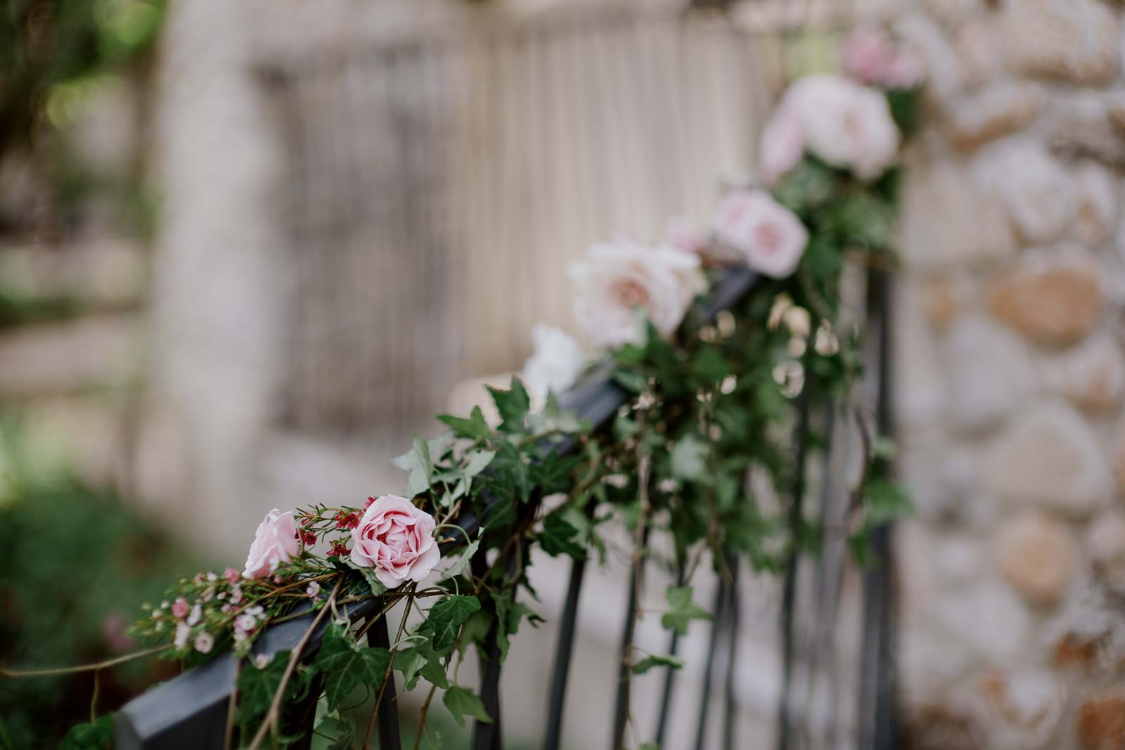 Close up Decor of flowers on her wedding day at the veranda