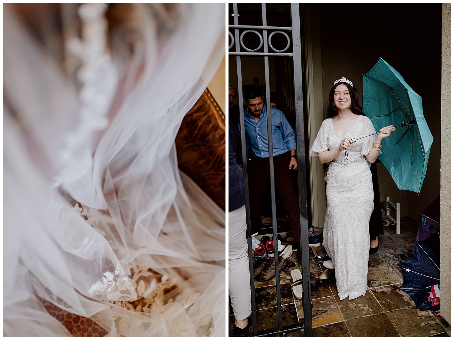 Photo of the veil and the bride leaving  the parents house