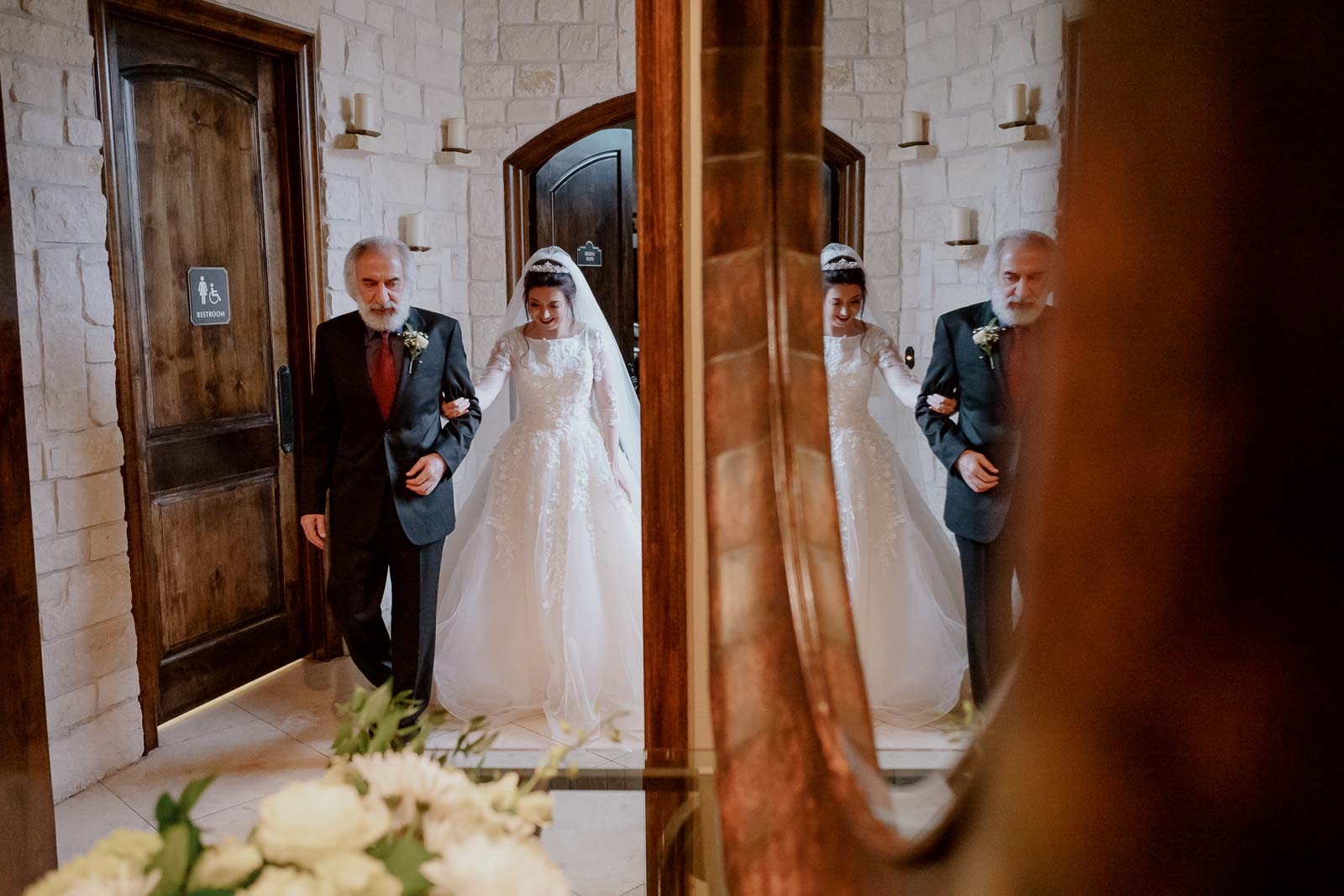  the father of the bride and bride reflect era walk with a ceremony