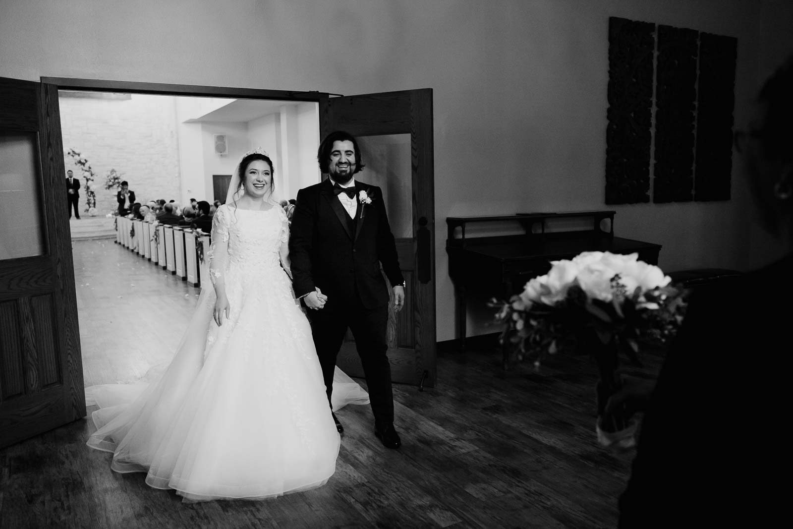 Newlyweds Turkish MulticulturalWedding at Briscoe Manor show couples walking down the aisle