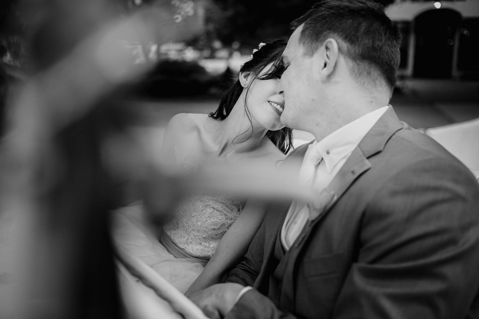 Couple sit in an antique car THE PEACH ORCHARD WOODLANDS WEDDING Houston Wedding Photographer Philip Thomas Photography