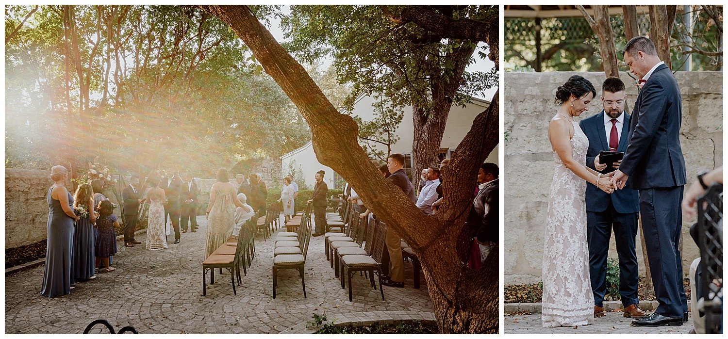 Sun flare creates a lovely ethereal moment during wedding ceremony at  Club Giraud Wedding Reception San Antonio weddings Philip Thomas Photography