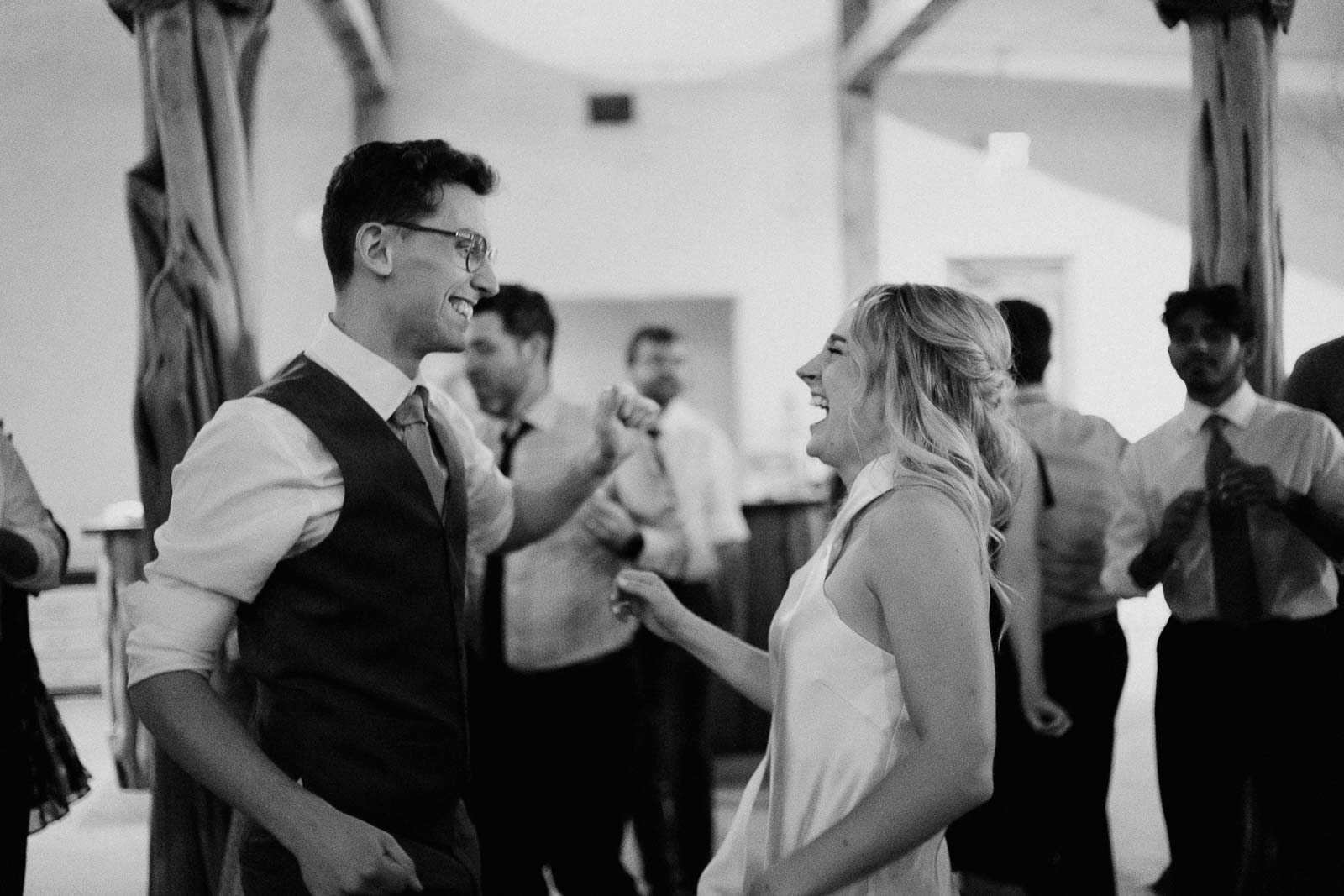 The wedded couple in a moment of pure bliss and joy on the dancefloor at Barr Mansion in Austin Texas