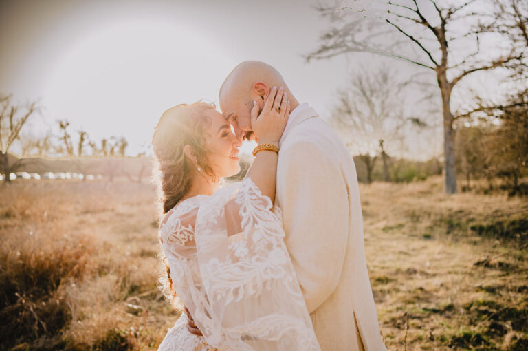 Elm Pass Woods Wedding couple at sunset L1005141
