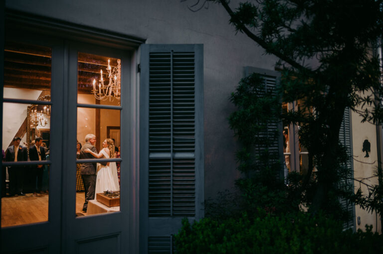 Father and daughter enjoy their first dance at Club Giraud, an intimate private club downtown San Antonio in the spring of 2025. Wedding Ceremony + Reception downtown San Antonio Philip Thomas Photography L1007862