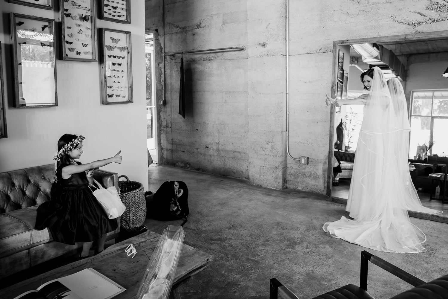 Ice Plant Bldg Wedding | La Grange | Zoe+Patrick 14 Bride preparing, child in flower crown.