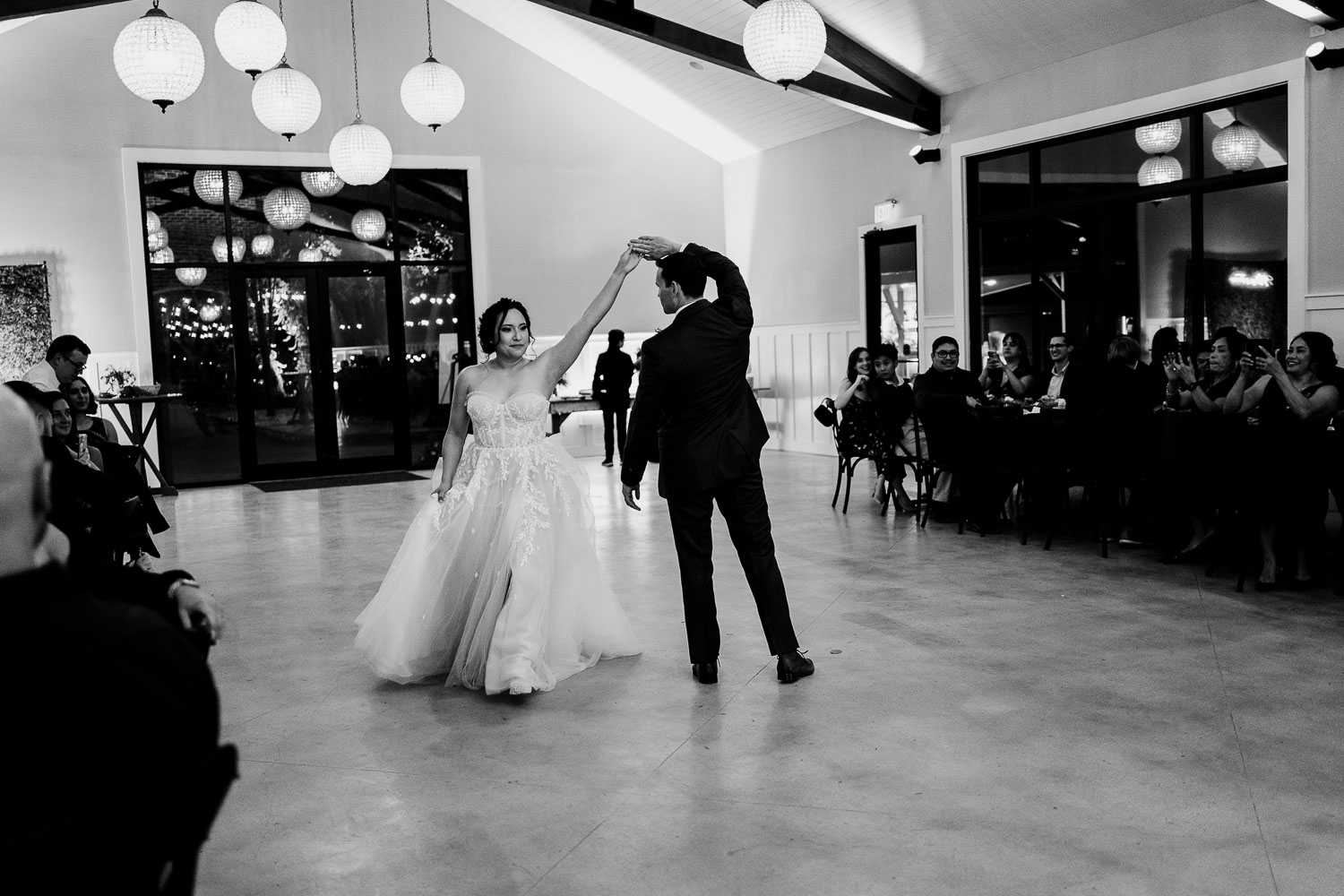 Couple dancing at wedding reception.