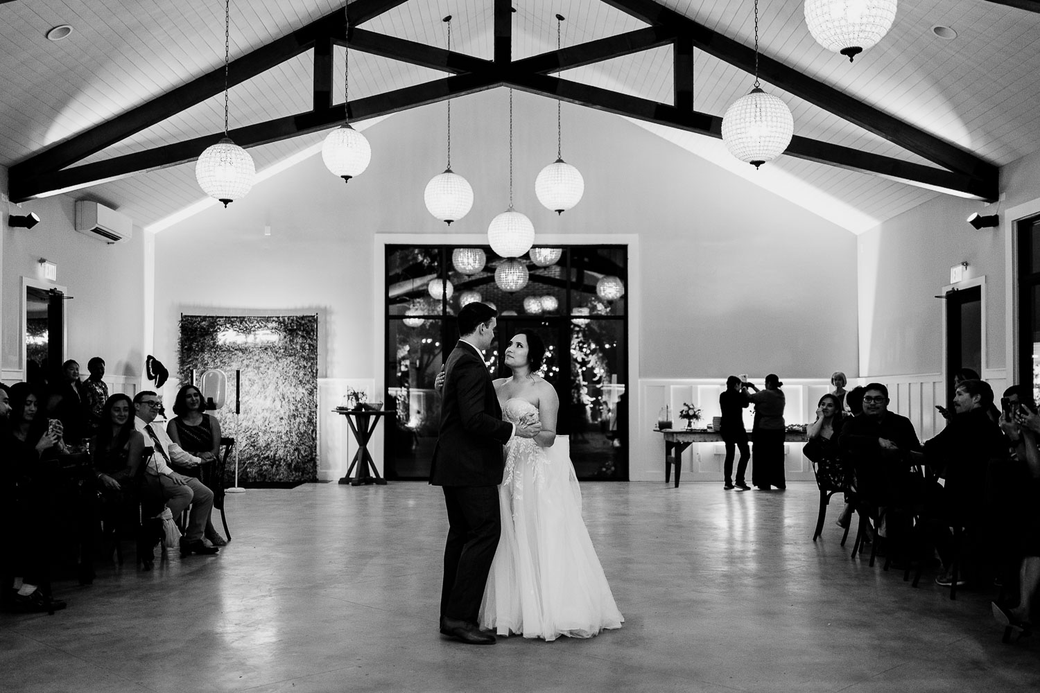 Couple dancing at wedding reception.