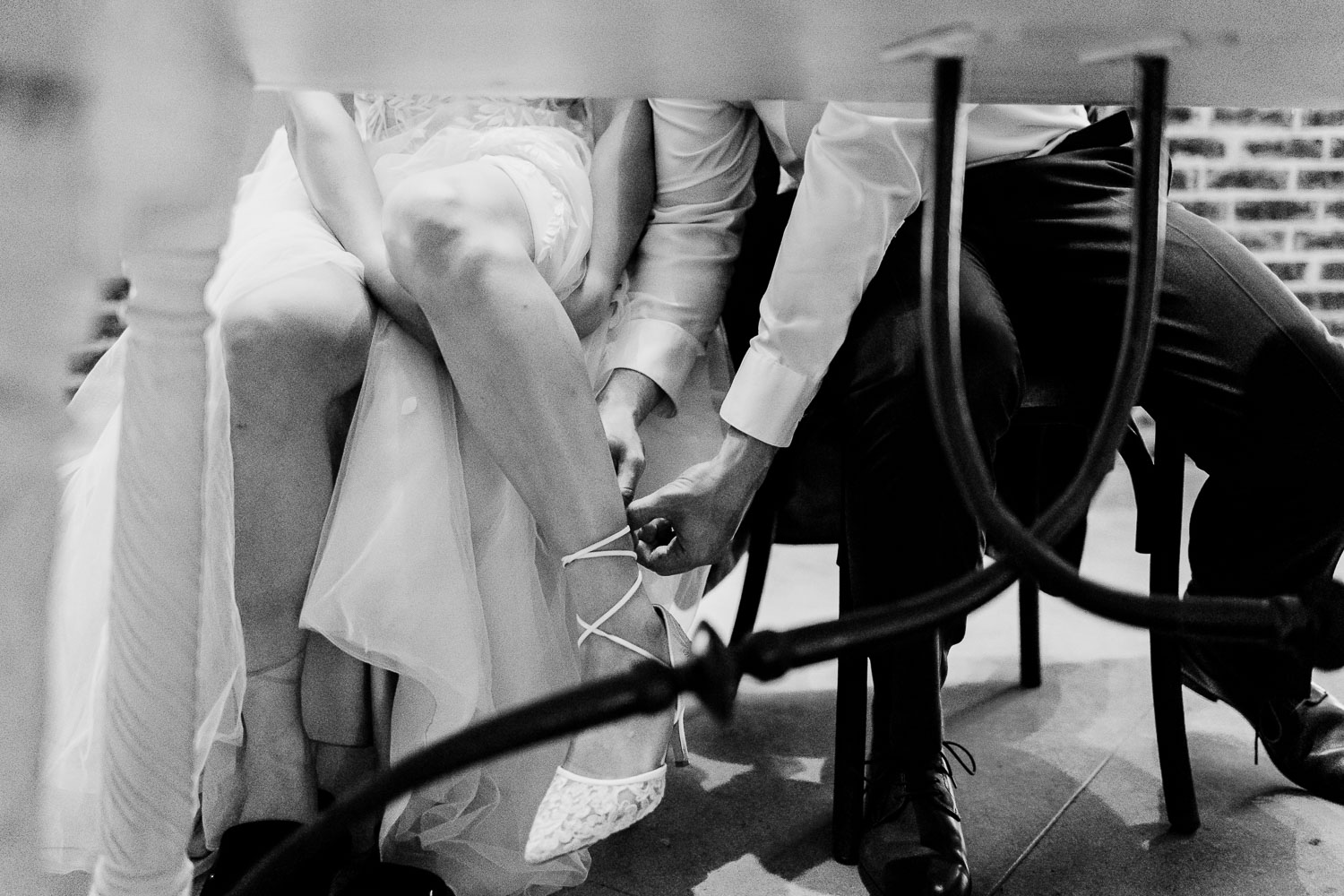Couple preparing for wedding ceremony.